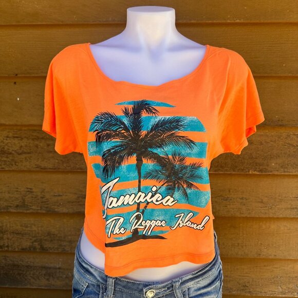 TBL Tops - TBL Orange Jamaica The Reggae Island Crop Top Size S